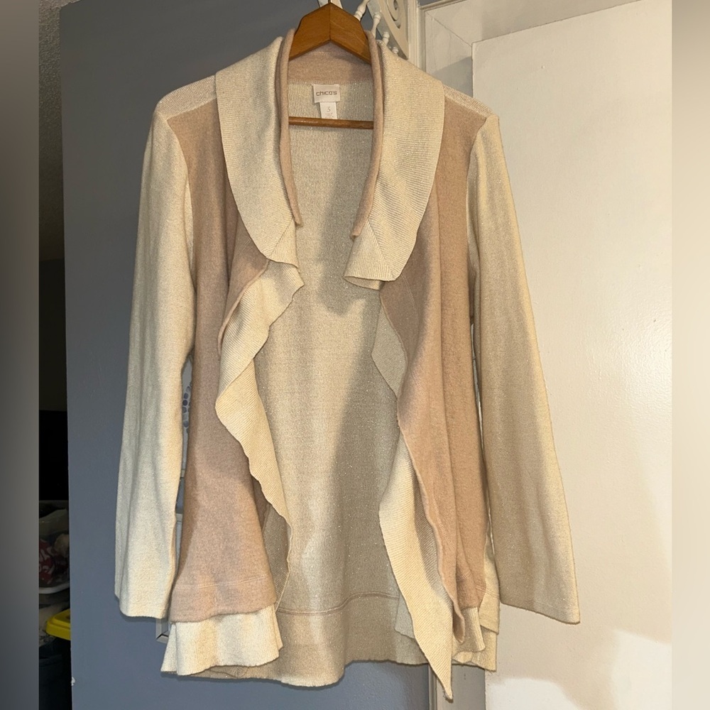 Chico's Double Layer Margie Metallic Cardigan Sweater Chico’s 3 = US Size XL
